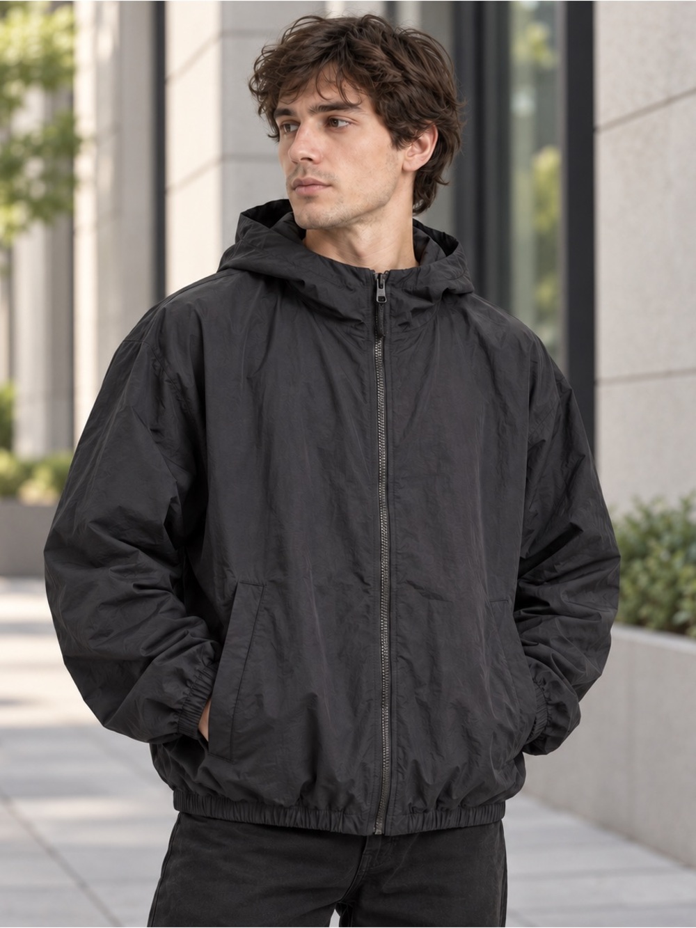 YEEZY YZY WB-01 Black Hooded Windbreaker Jacket Size 2 Nylon Missing Cord